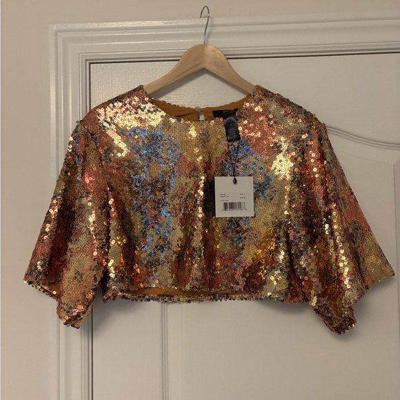 Smythe Tops - Smythe Rose Gold Sequin Crop Top